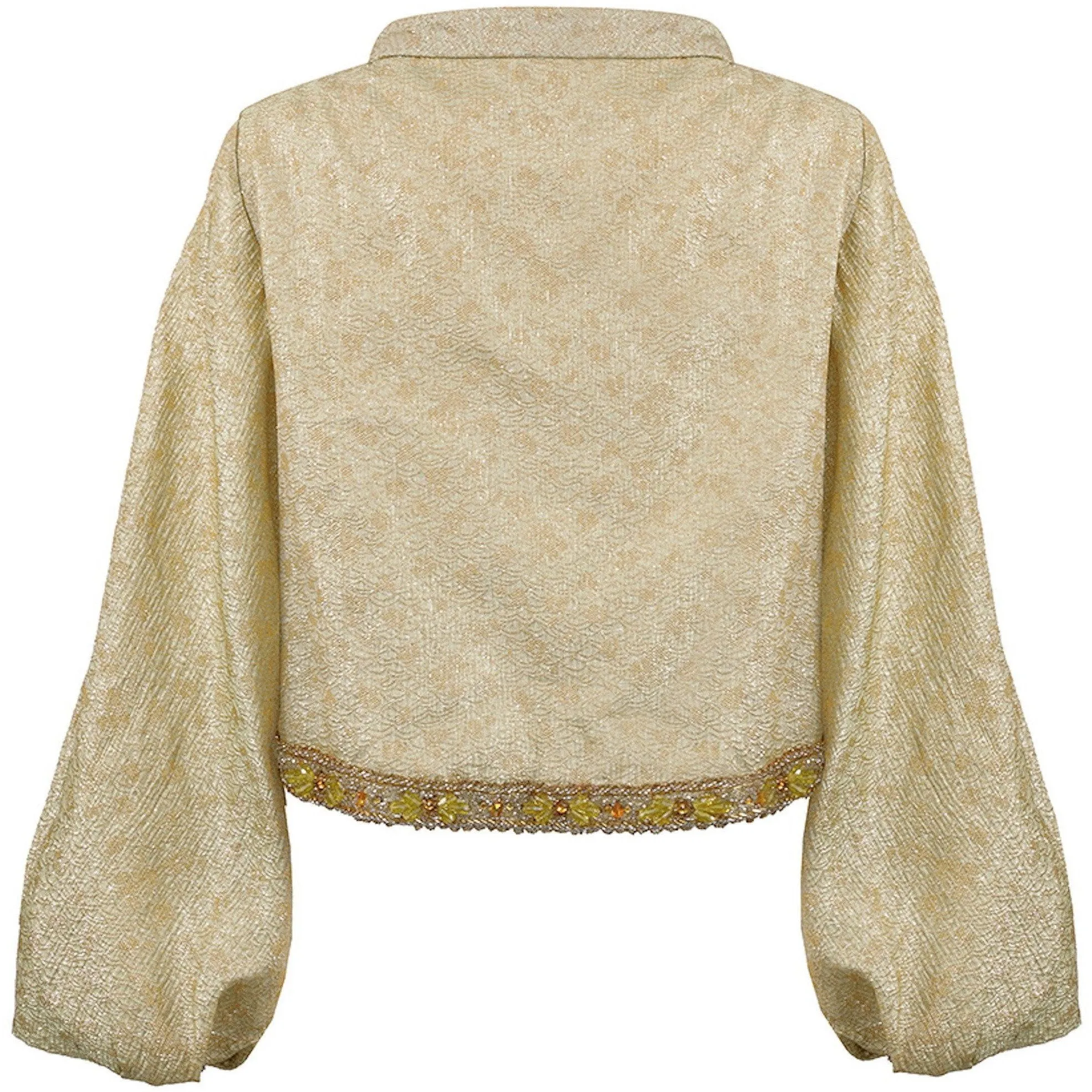 ARCHIVE - 1960s Gold Lamé Jacket With Beaded Trim and Bishops Sleeves