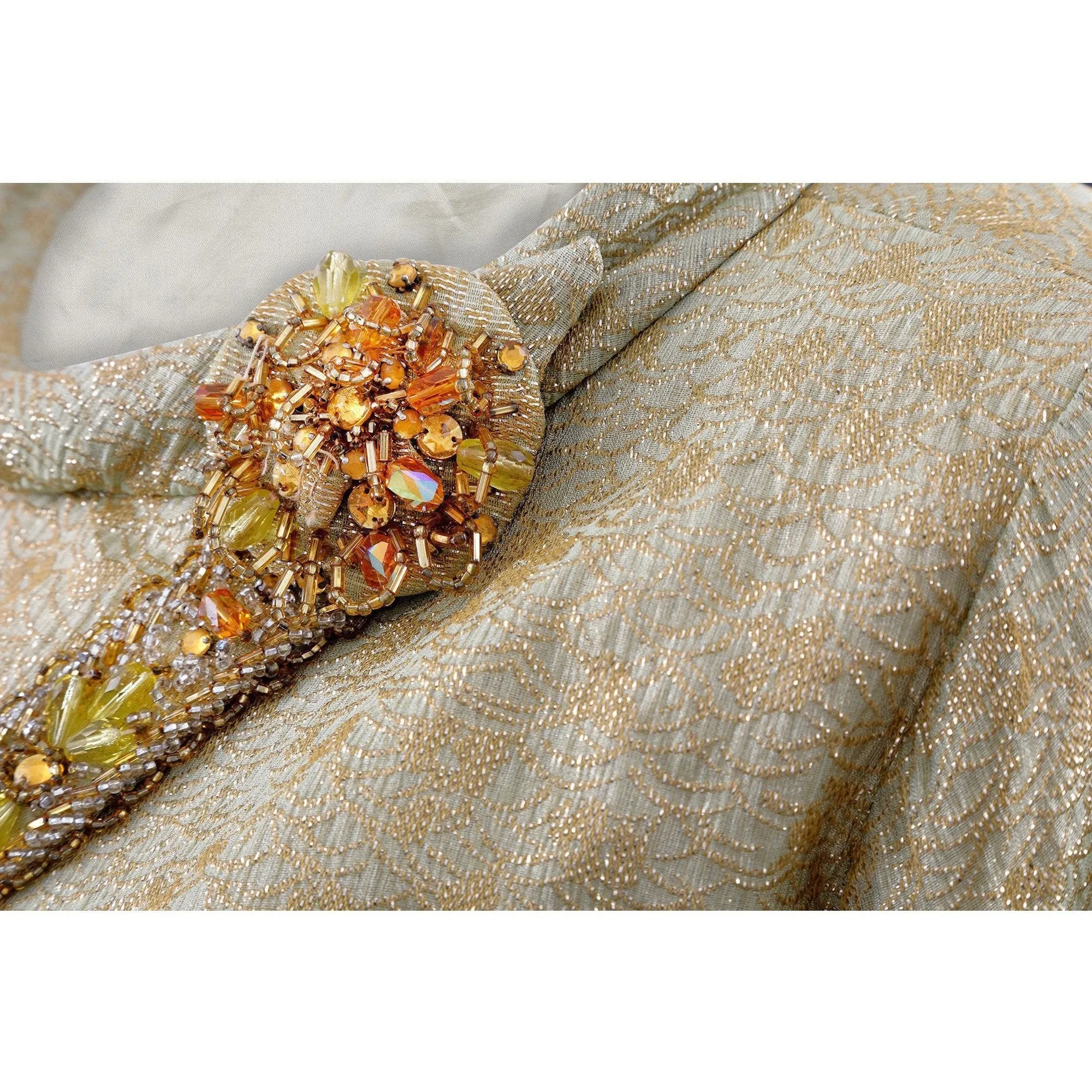 ARCHIVE - 1960s Gold Lamé Jacket With Beaded Trim and Bishops Sleeves