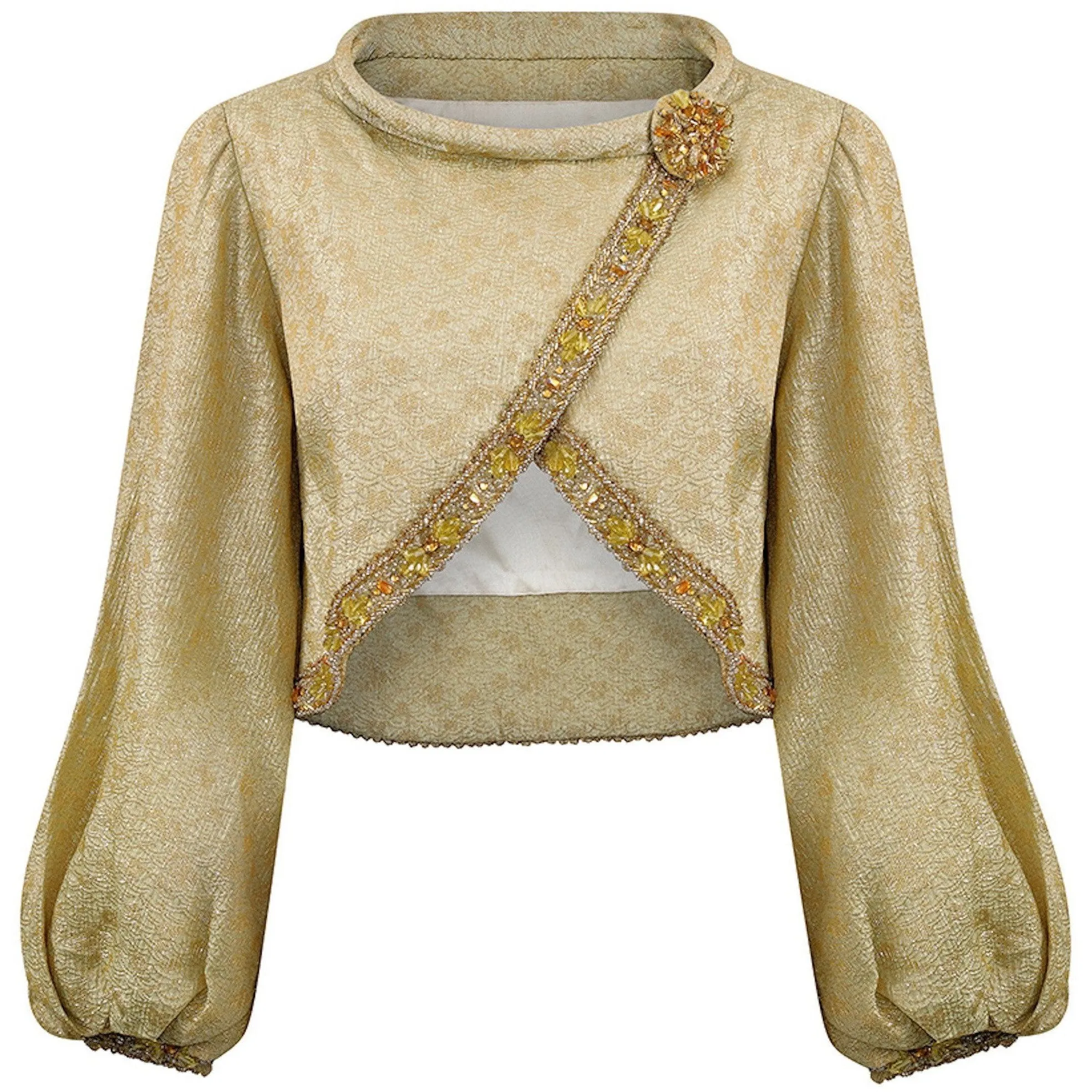 ARCHIVE - 1960s Gold Lamé Jacket With Beaded Trim and Bishops Sleeves