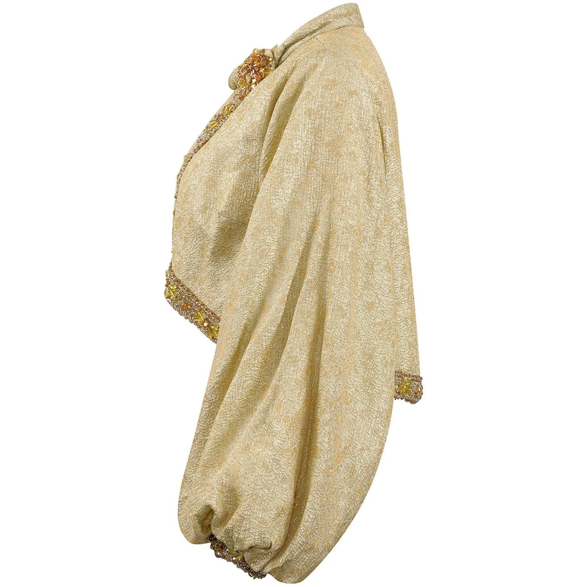 ARCHIVE - 1960s Gold Lamé Jacket With Beaded Trim and Bishops Sleeves