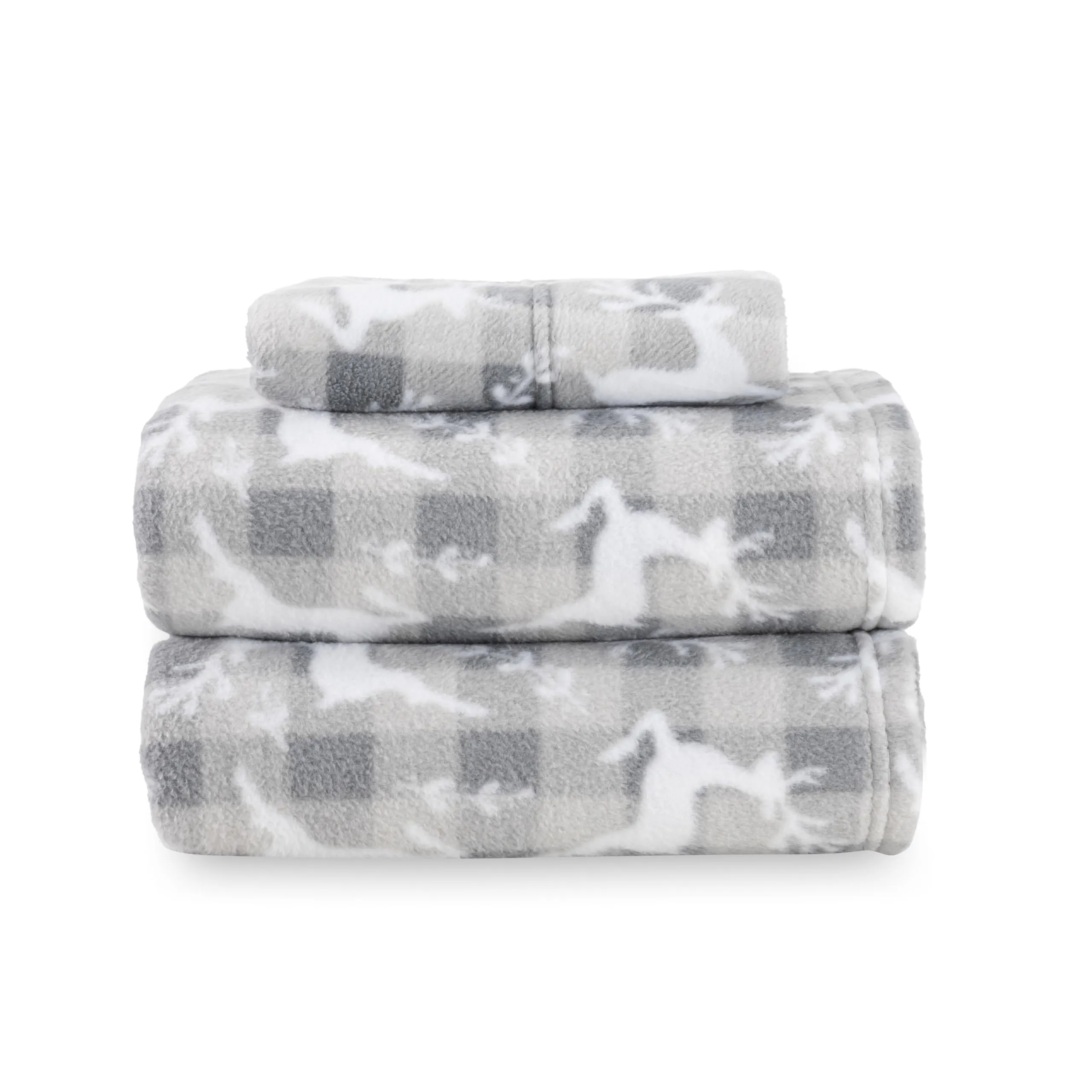 Berkshire Blanket Ultra-Soft Printed Microfleece Knit Sheet Set  3-Piece Twin Set  Lightweight, Breathable, All-Season Comfort, Folk Buffalo Check Reindeer Grey