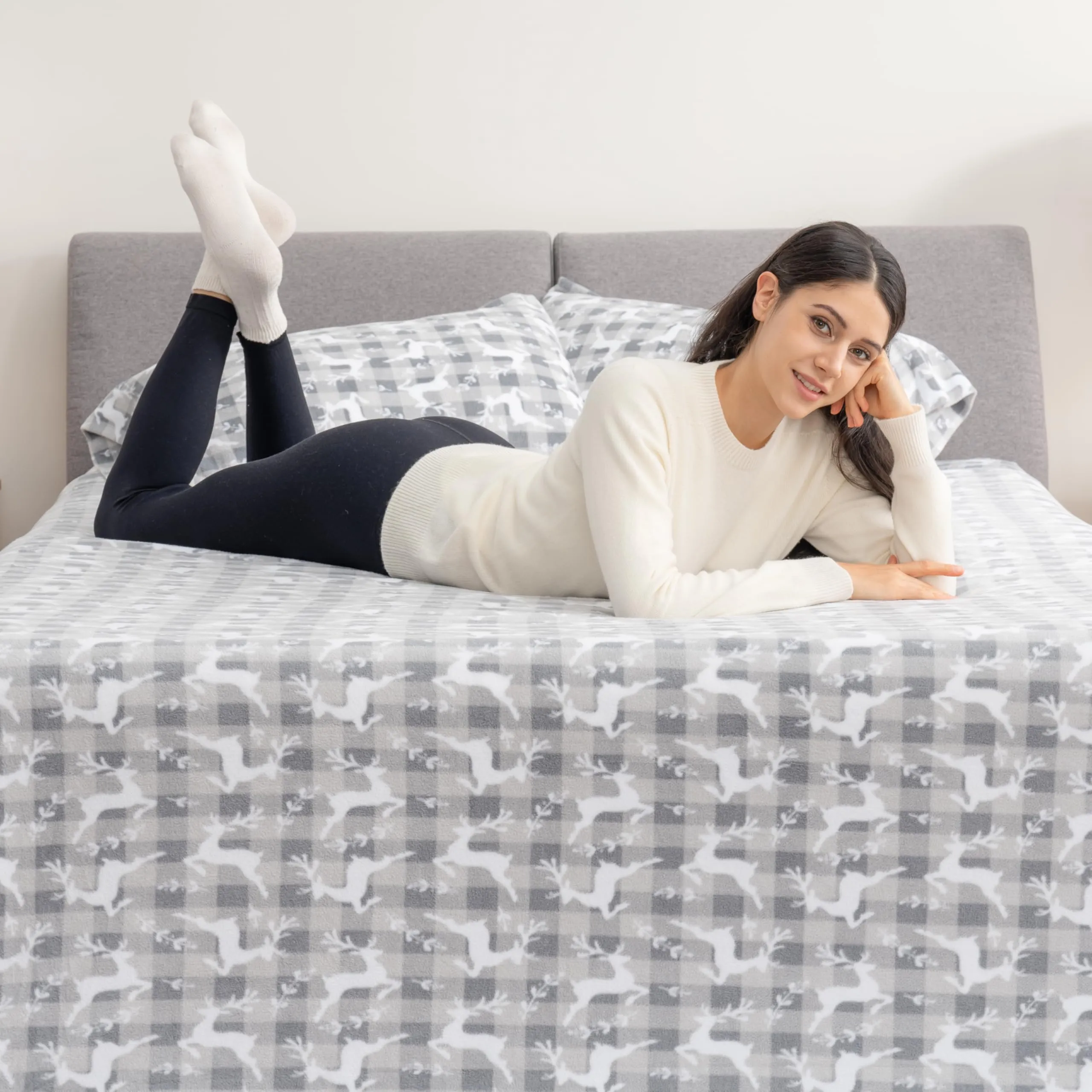 Berkshire Blanket Ultra-Soft Printed Microfleece Knit Sheet Set  3-Piece Twin Set  Lightweight, Breathable, All-Season Comfort, Folk Buffalo Check Reindeer Grey
