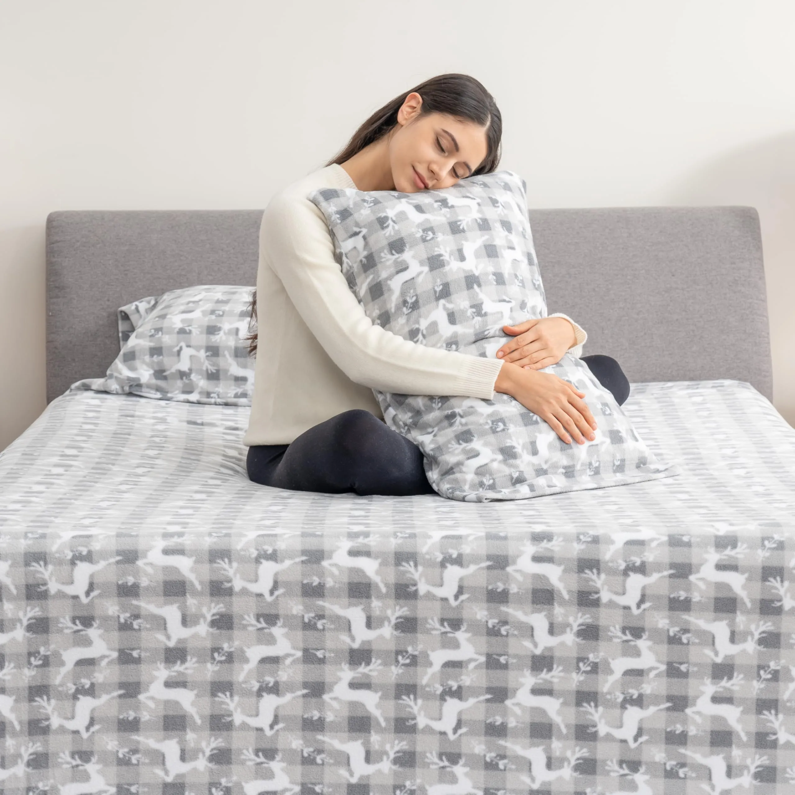 Berkshire Blanket Ultra-Soft Printed Microfleece Knit Sheet Set  3-Piece Twin Set  Lightweight, Breathable, All-Season Comfort, Folk Buffalo Check Reindeer Grey