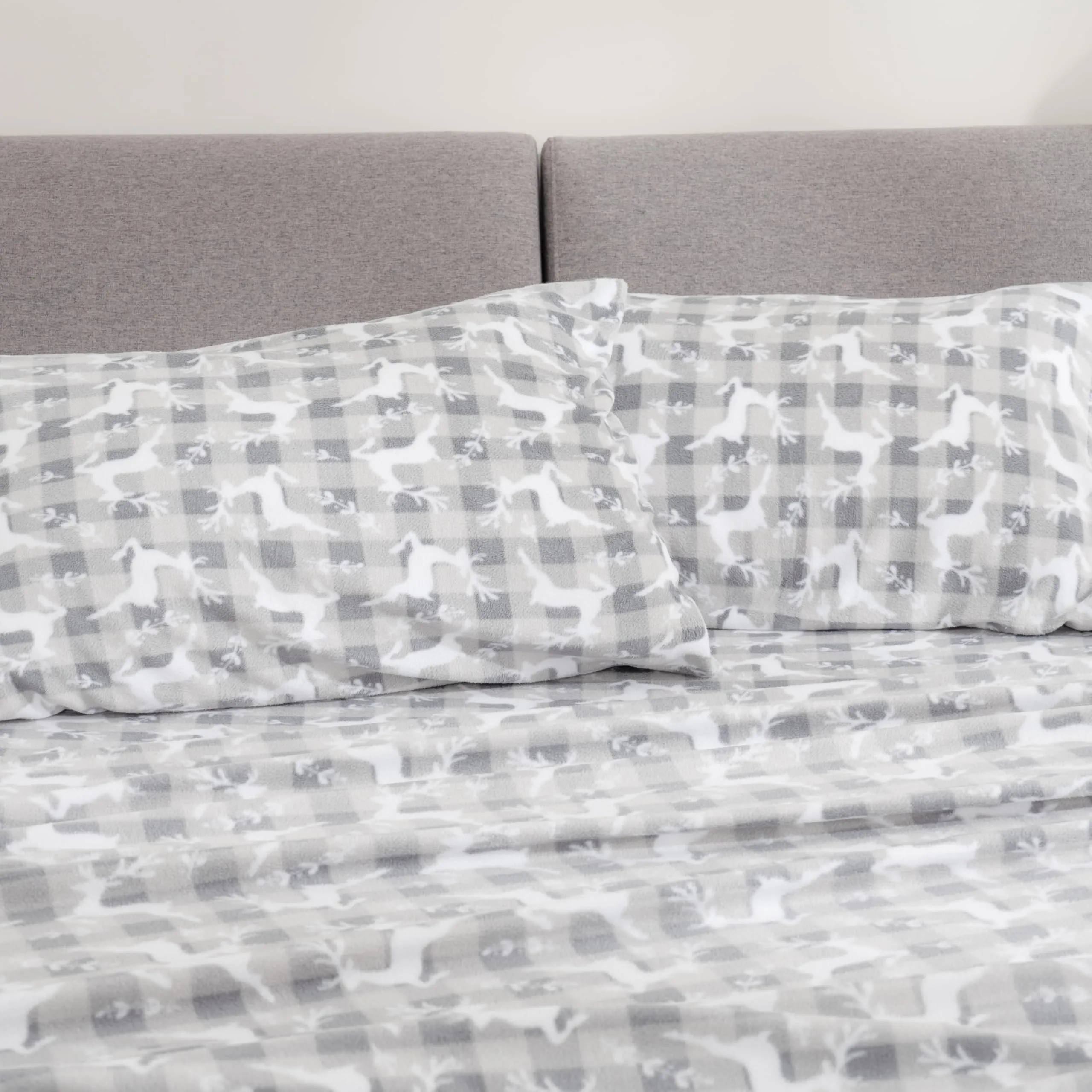 Berkshire Blanket Ultra-Soft Printed Microfleece Knit Sheet Set  3-Piece Twin Set  Lightweight, Breathable, All-Season Comfort, Folk Buffalo Check Reindeer Grey
