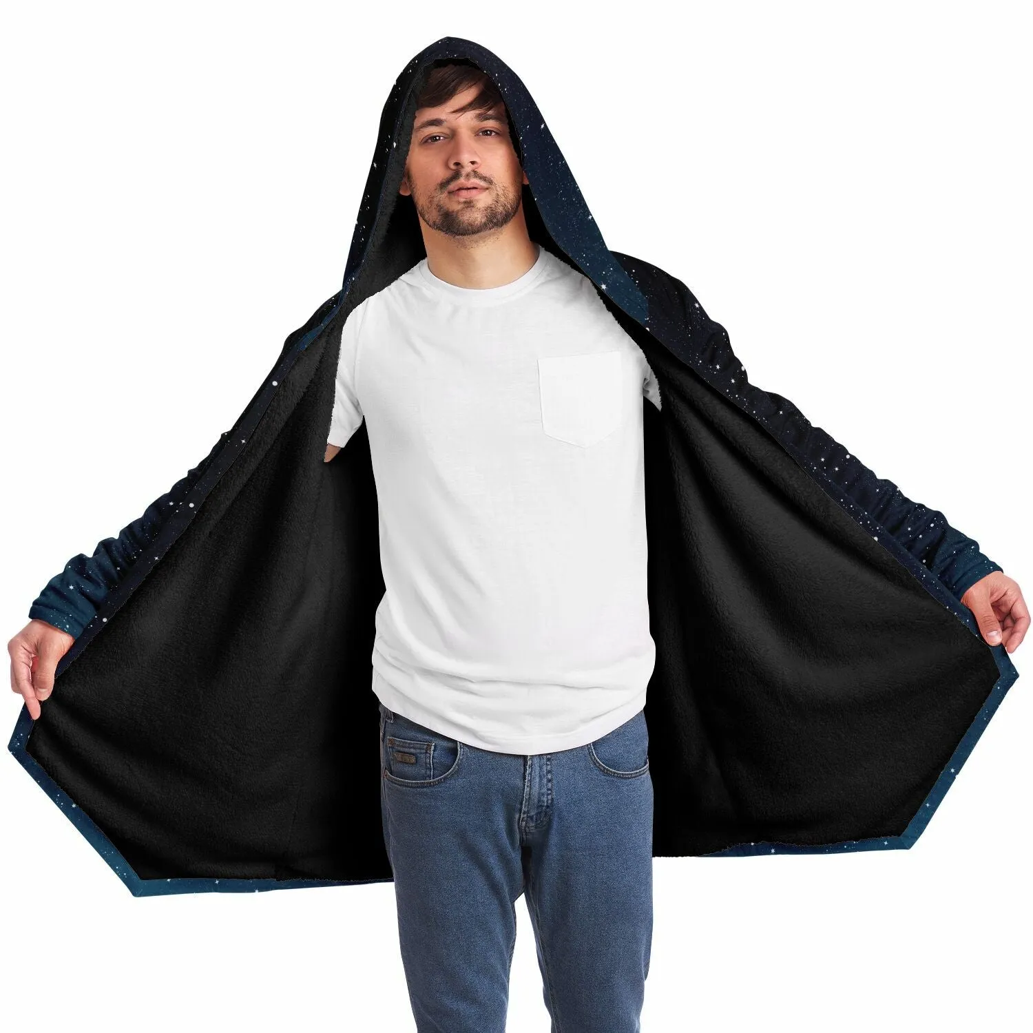 Black Microfleece Cloak - AOP
