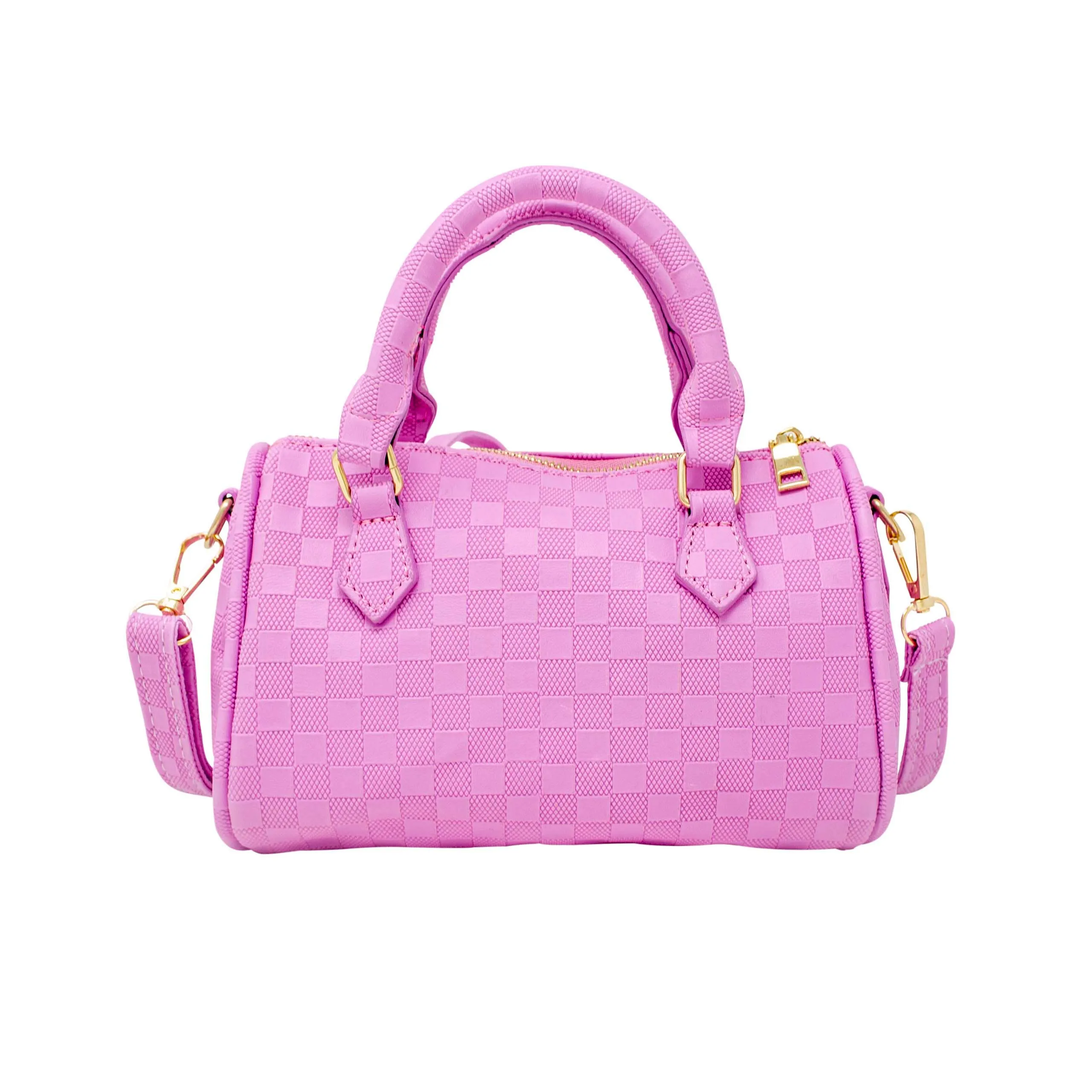 Checkered Duffle Handbag - Lavender