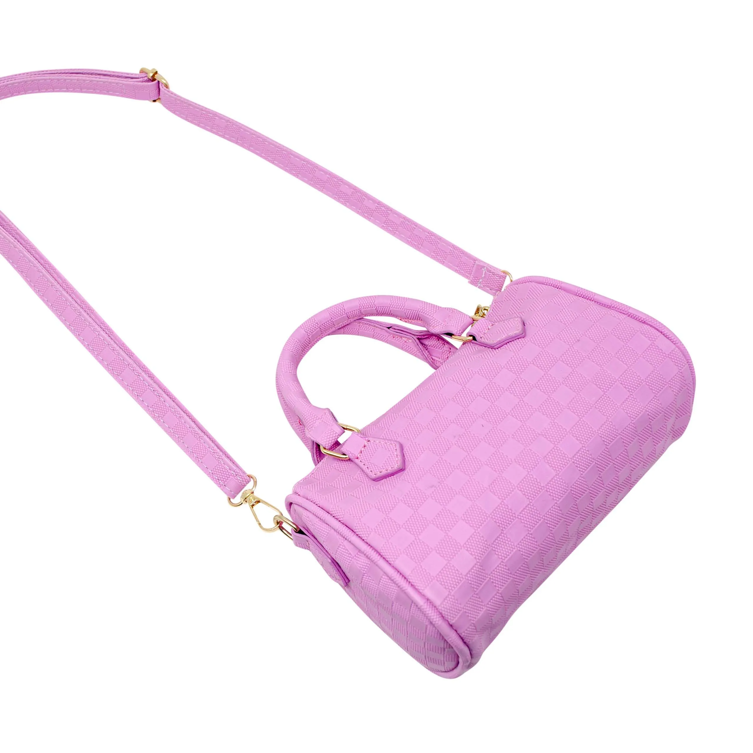 Checkered Duffle Handbag - Lavender