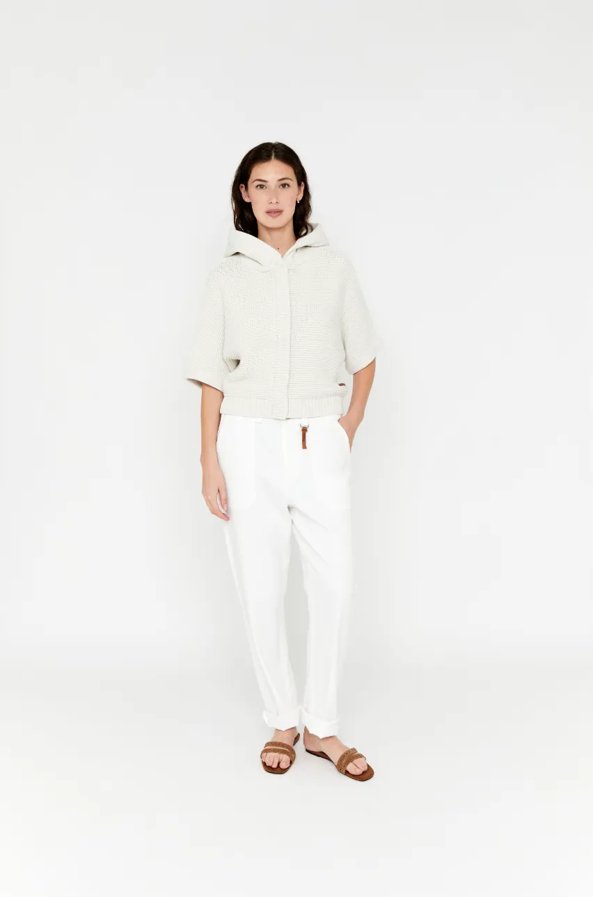 Hooded Short Sleeve Jacket - Ivory