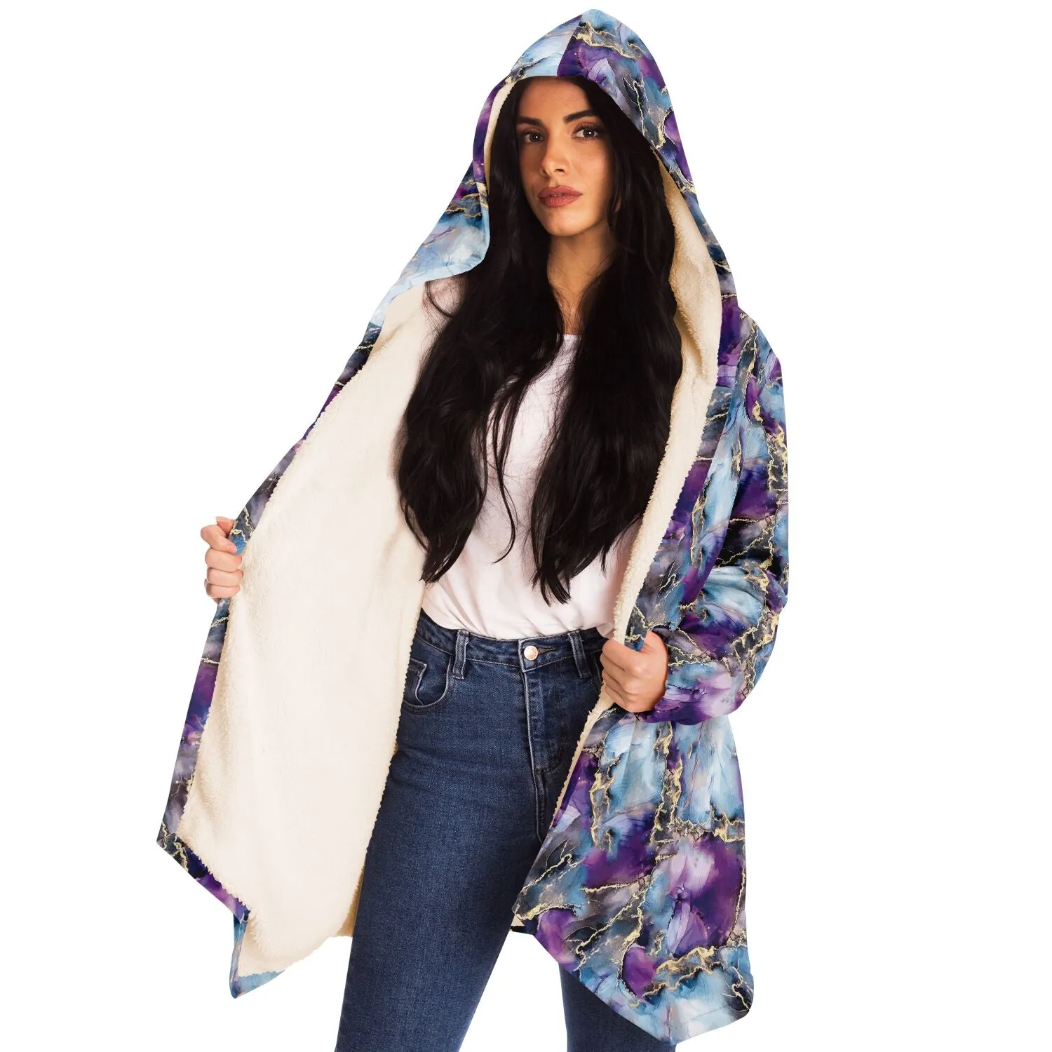 Lavender and Gold Marble Microfleece Cloak - Black or White Lining