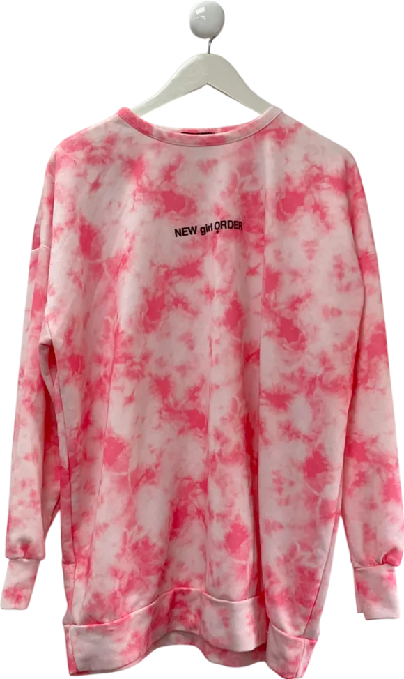 New Girl Order Pink Logo Sweater Dress In Tie Dye UK 16