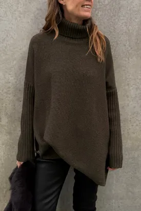 Roll Neck Poncho Jumper Hunter Green