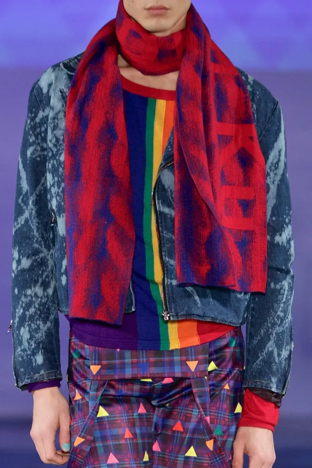Sean Collection- Chunky Knitting Graphic Jacquard Long Scarf -Red/Blue
