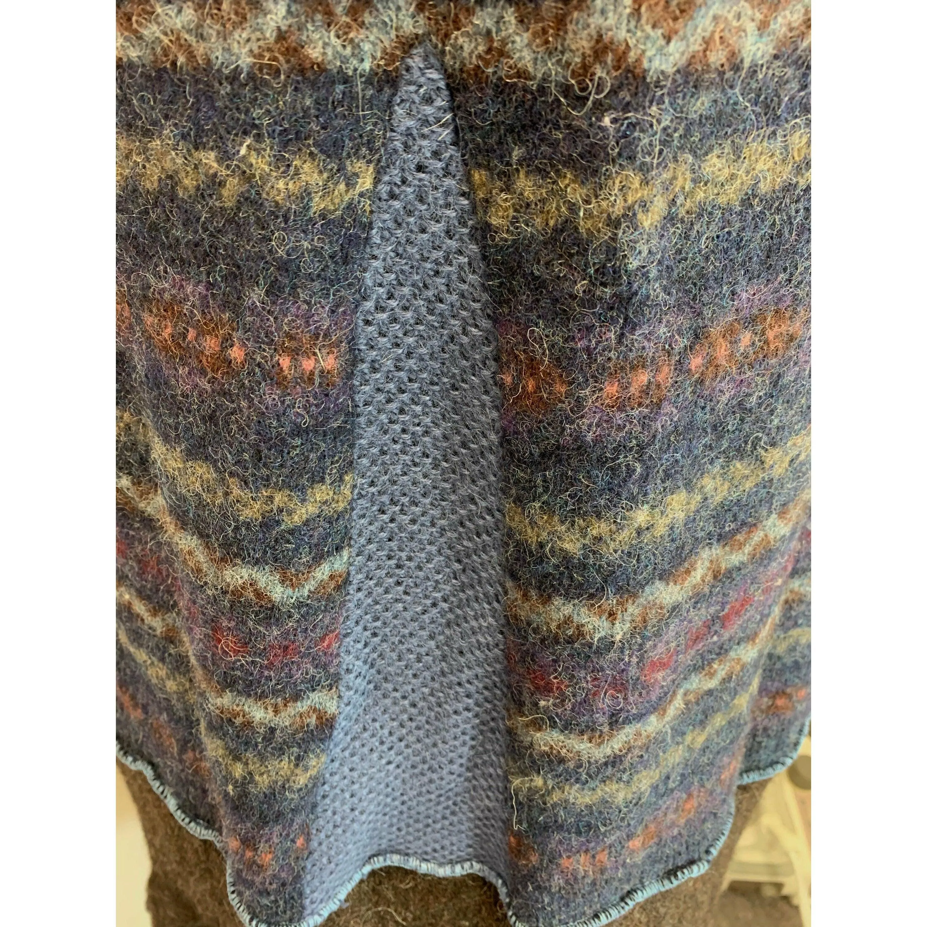 Wool Brown and Blue Button front sweater cardigan jacket in recycled fabrics - Small. Measurements below. Free Shipping.